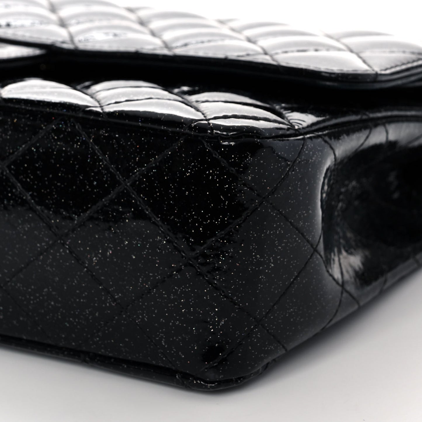 Patent Quilted Sparkle Glitter Medium Double Flap Black