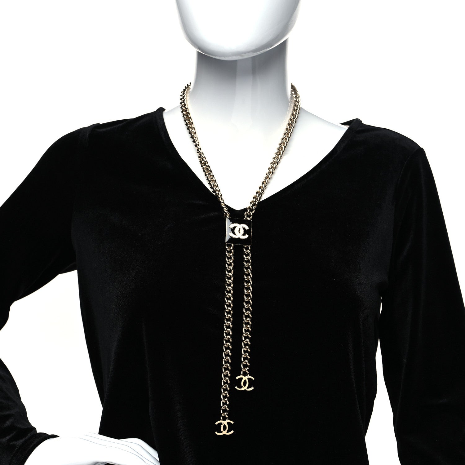Chanel Enamel CC Lariat Necklace Black Gold Black 3 of 5