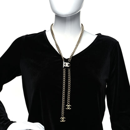 Chanel Enamel CC Lariat Necklace Gold Black 2 of 5