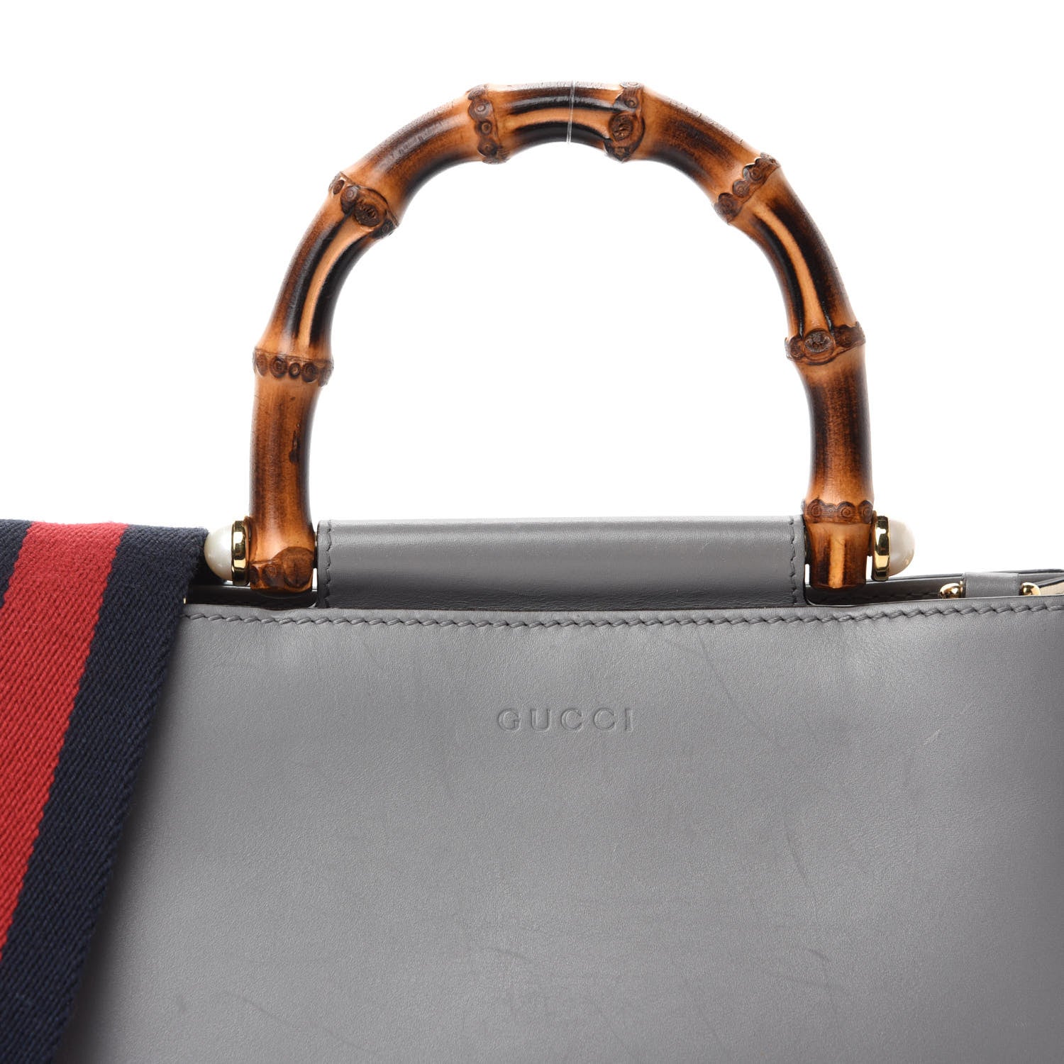 Gucci Nappa Bamboo Web Mini Nymphaea Top Handle Bag Deep Grey Mystic White 10 of 10