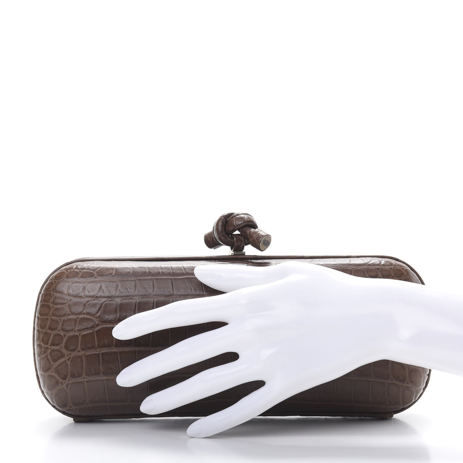 Bottega Veneta Crocodile Stretch Knot Clutch Brown 2 of 6