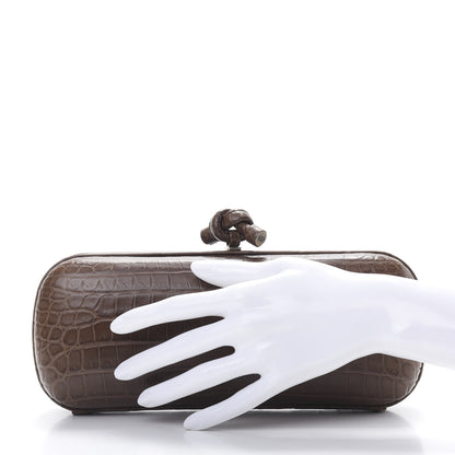 Bottega Veneta Crocodile Stretch Knot Clutch Brown 2 of 6