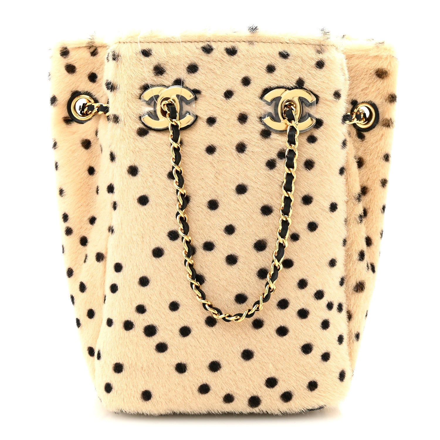 Chanel Pony Hair Cheetah Printed CC Chain Bucket Bag Light Beige Black 1 of 11