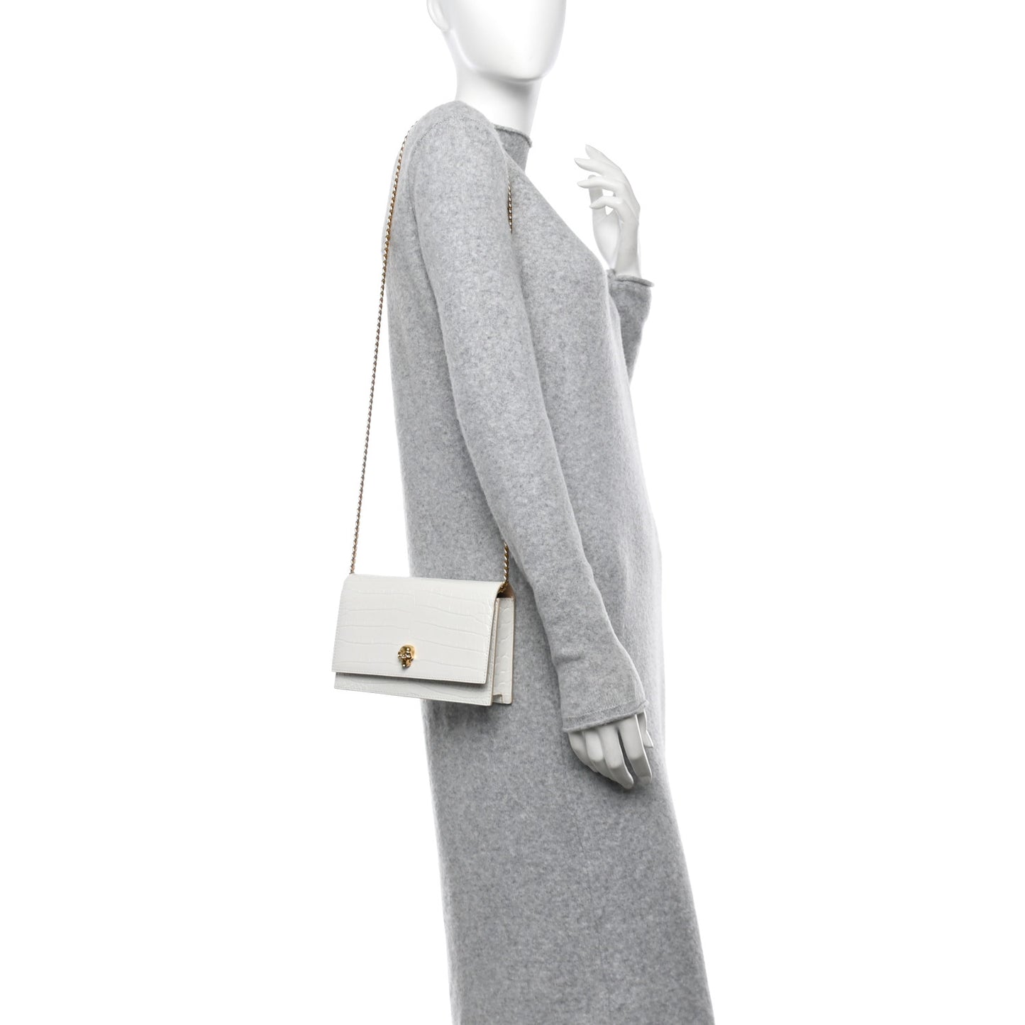 Calfskin Crocodile Embossed Skull Mini Crossbody Bag White