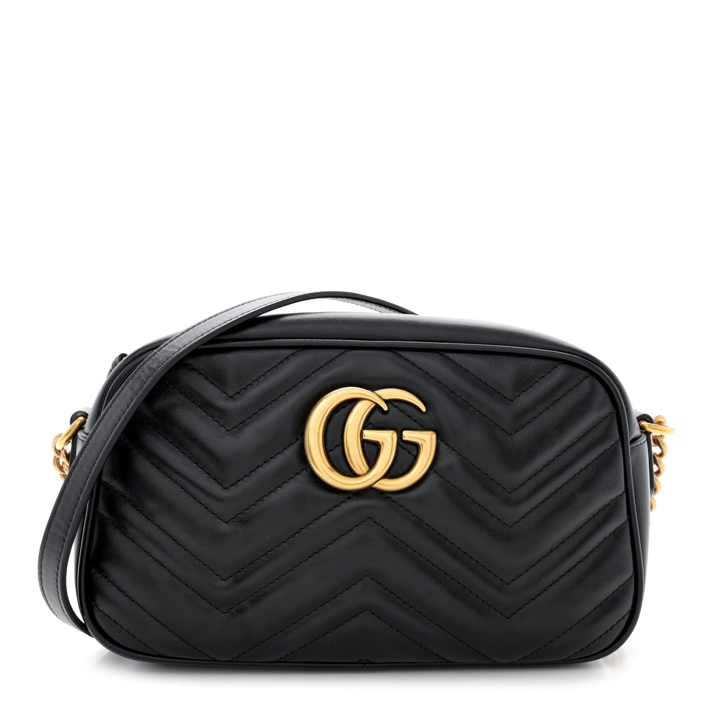 Calfskin Matelasse Small GG Marmont Chain Shoulder Bag Black