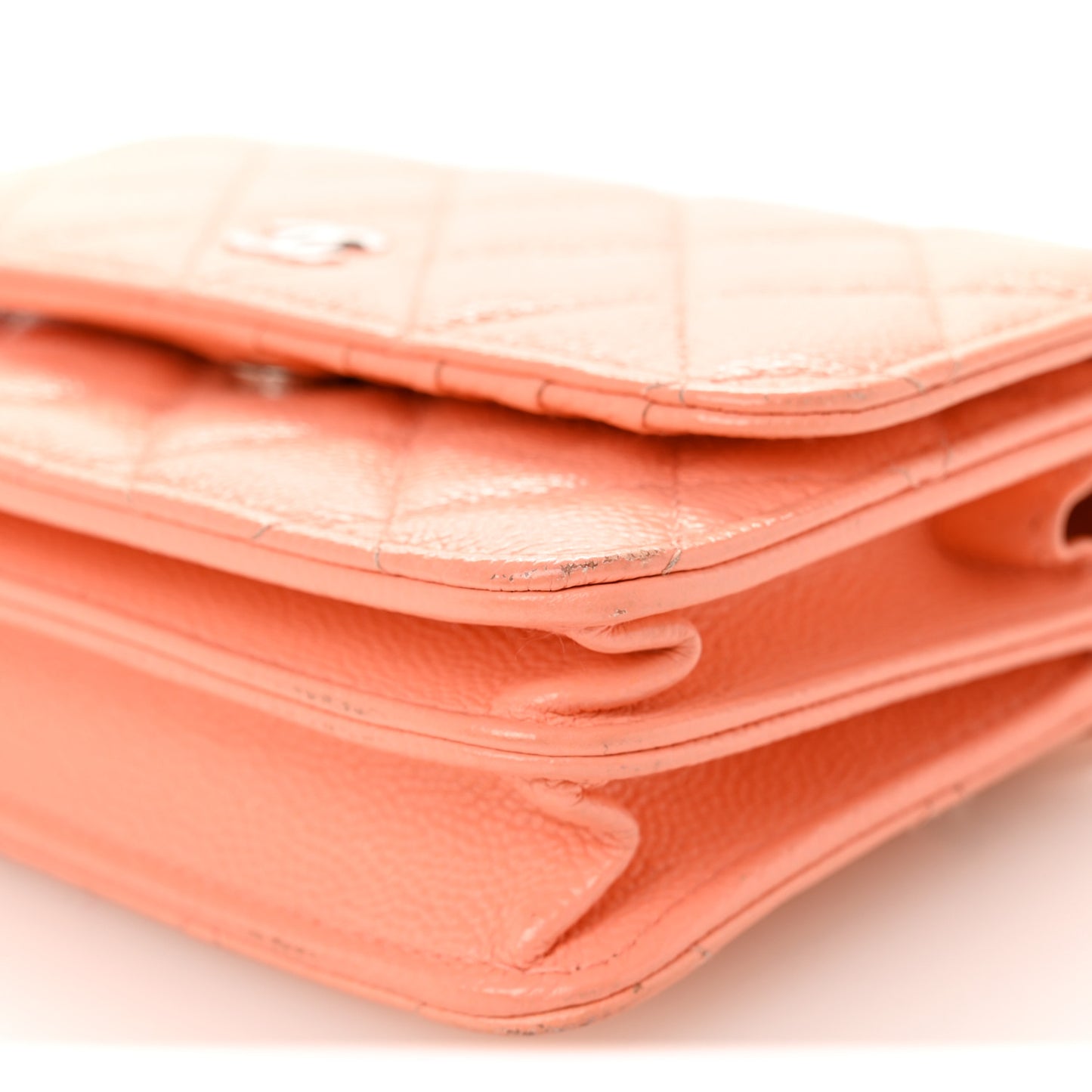 Caviar Quilted Mini Wallet On Chain WOC Coral