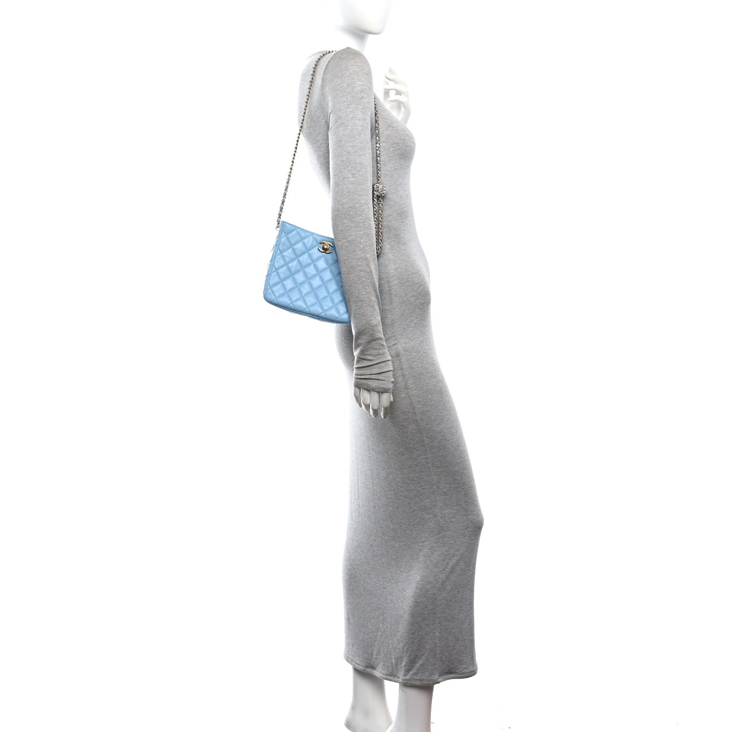 Chanel Lambskin Quilted Small Pearl Crush Hobo Light Blue 2 of 11