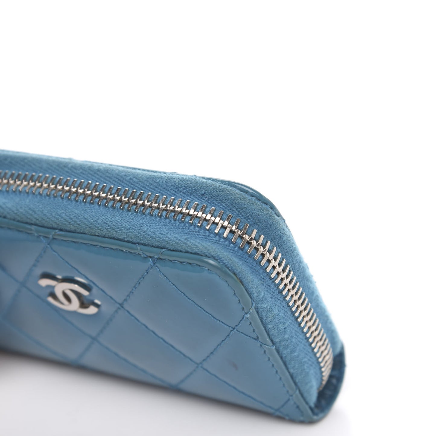 Patent Calfskin Quilted Zip Coin Purse Blue