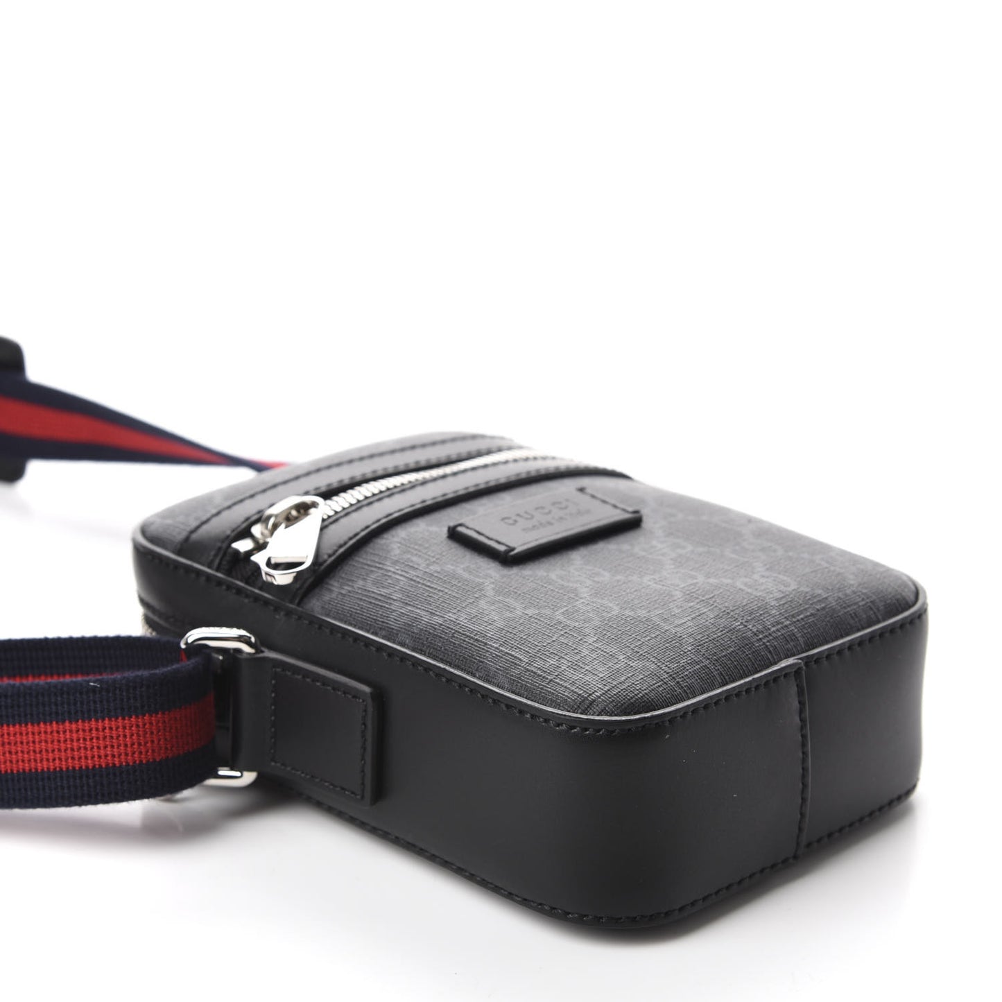 GG Supreme Monogram Appia Calfskin Web Small Camera Messenger Bag Black Grey