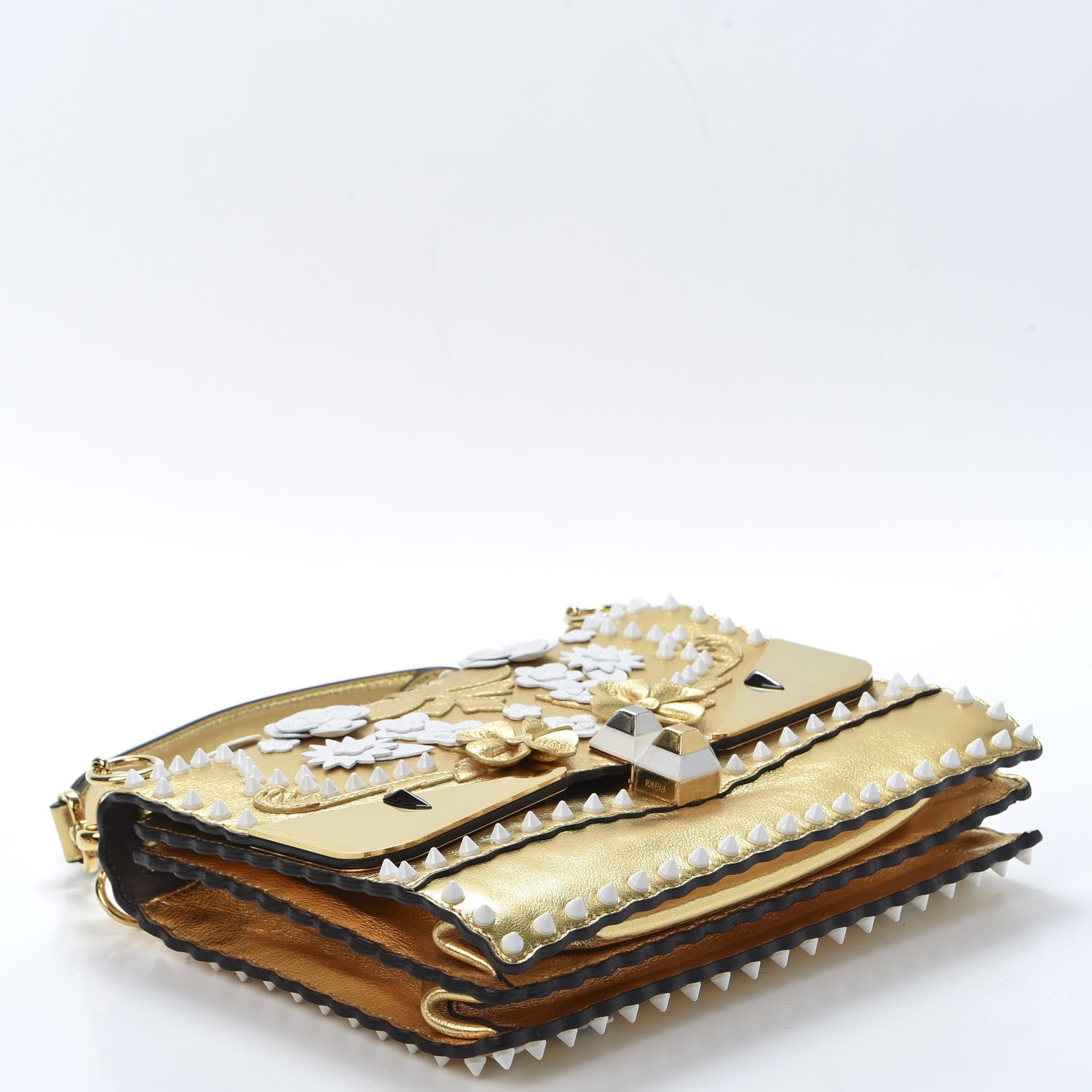 Fendi Metallic Calfskin Wonder Monster Kan I Shoulder Bag Gold 3 of 9