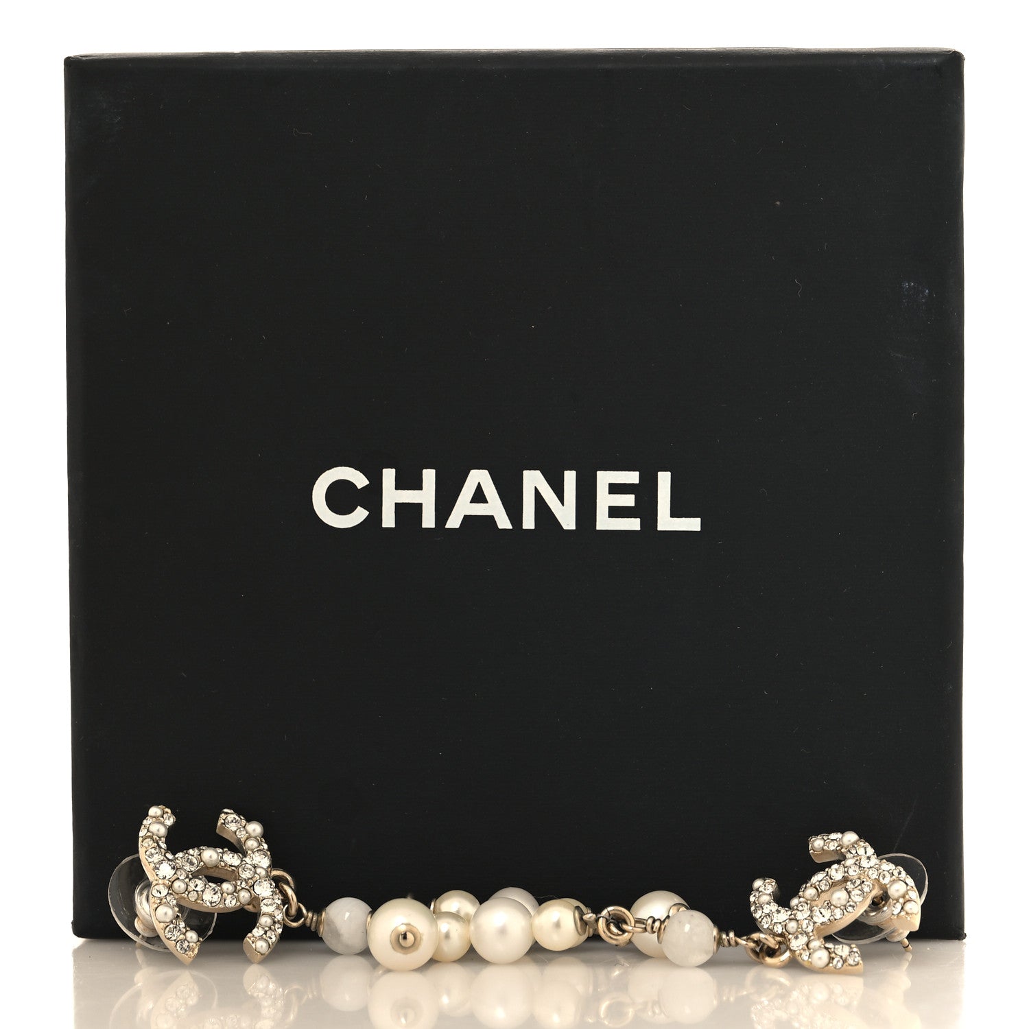 Chanel Pearl Crystal CC Drop Earrings Gold 5 of 5
