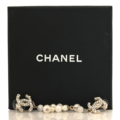 Chanel Pearl Crystal CC Drop Earrings Gold 5 of 5