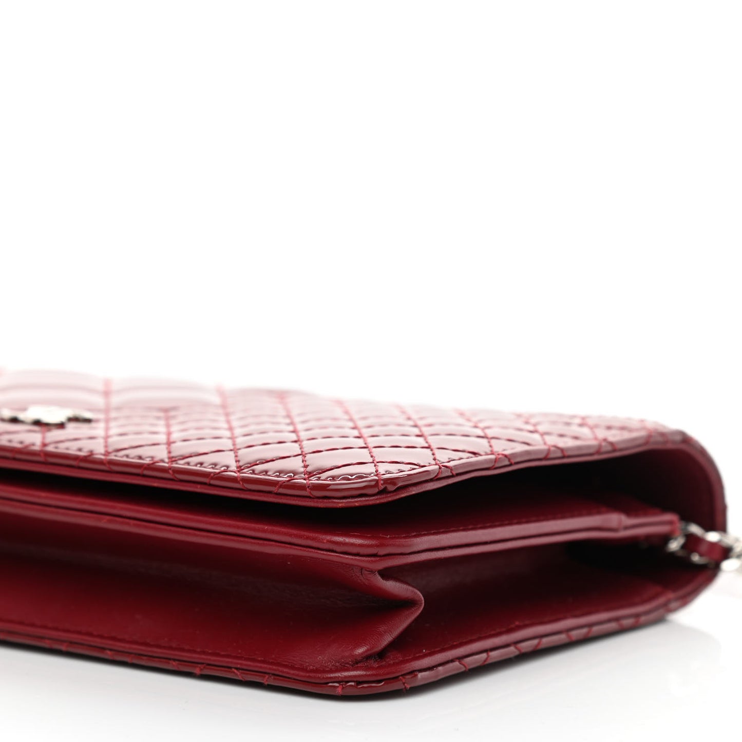 Patent Quilted Wallet On Chain WOC Burgundy