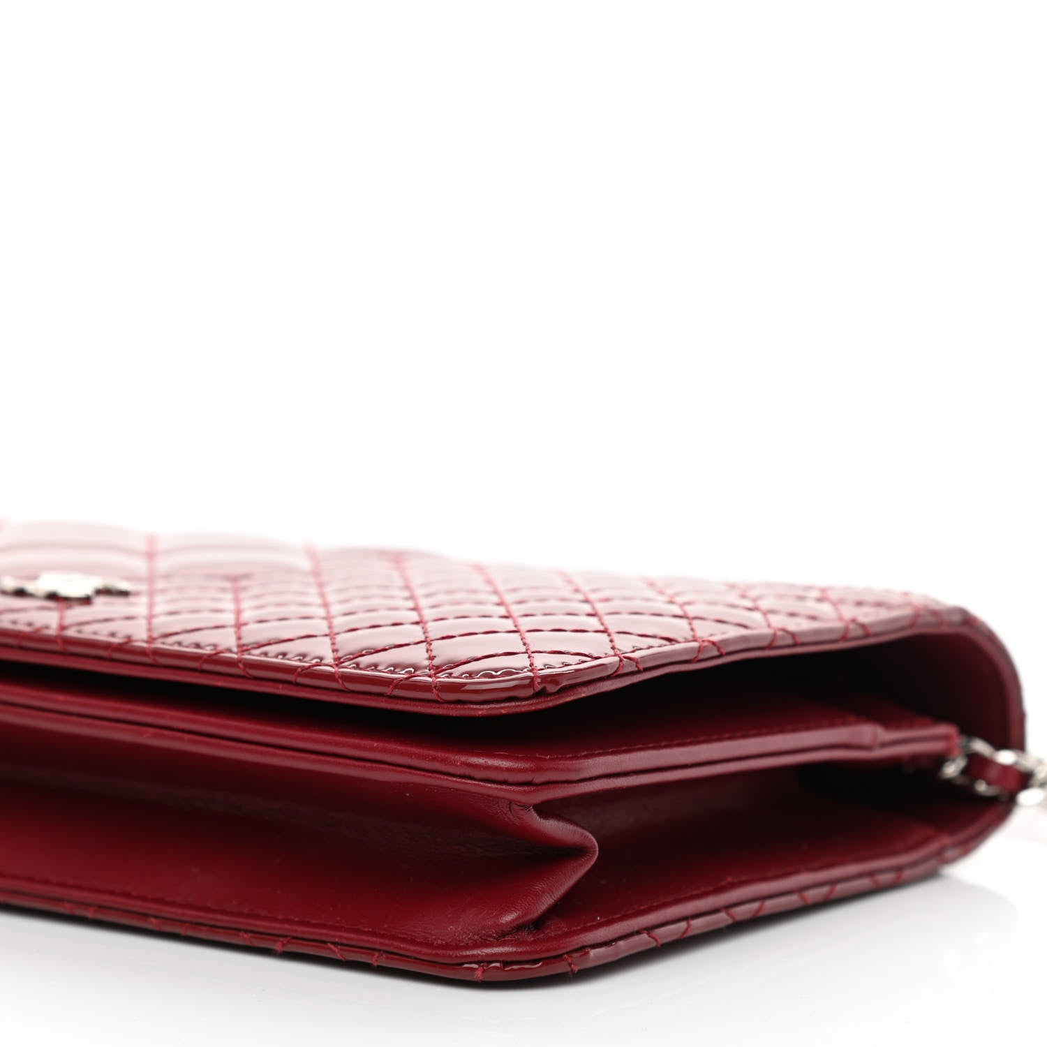 Chanel Patent Quilted Wallet On Chain WOC Burgundy 10 of 13