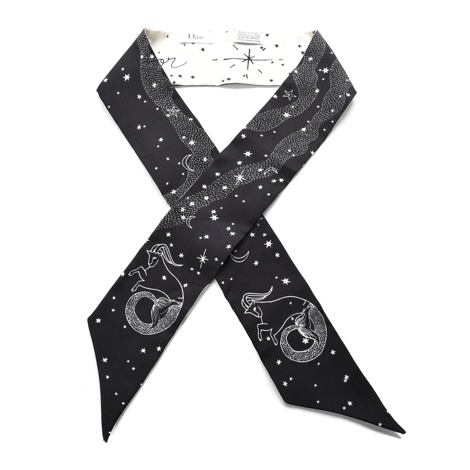 Christian Dior Silk Zodiac Capricorn Mitzah Scarf Black 1 of 5
