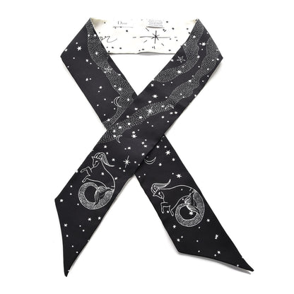 Christian Dior Silk Zodiac Capricorn Mitzah Scarf Black 1 of 5