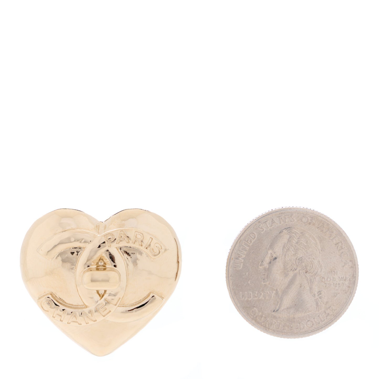 Metal CC Heart Turnlock Brooch Gold