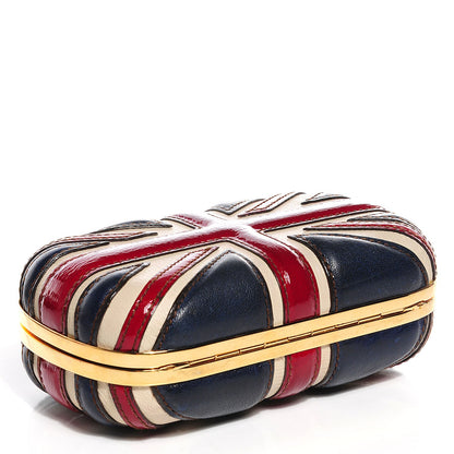 Alexander McQueen Patent Calfskin Britannia Skull Box Clutch Red Blue 4 of 7
