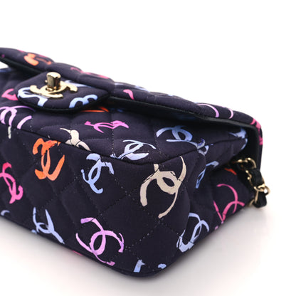 Chanel Jersey Quilted Mini Rectangular Flap Navy Blue Multicolor 10 of 12