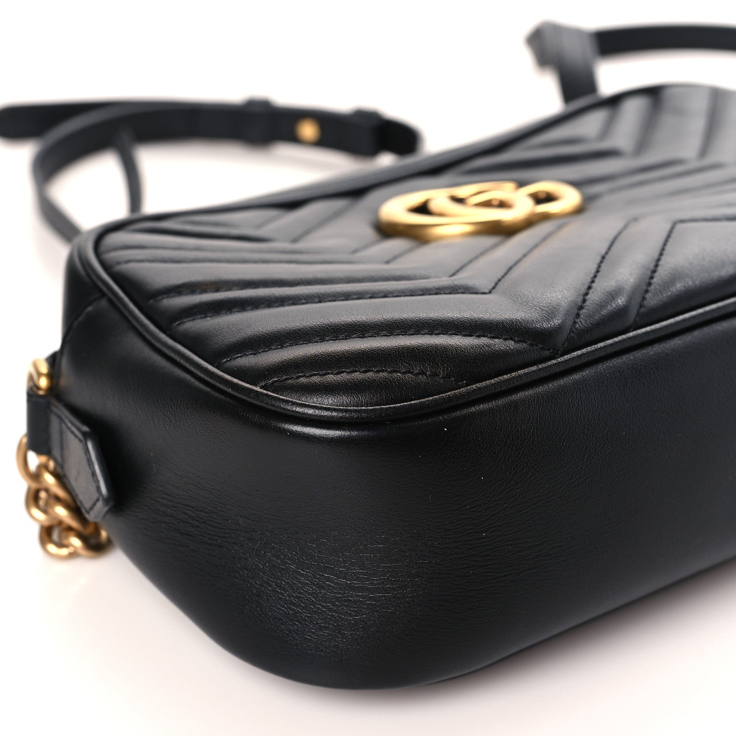 Gucci Calfskin Matelasse Small GG Marmont Chain Shoulder Bag Black 8 of 9