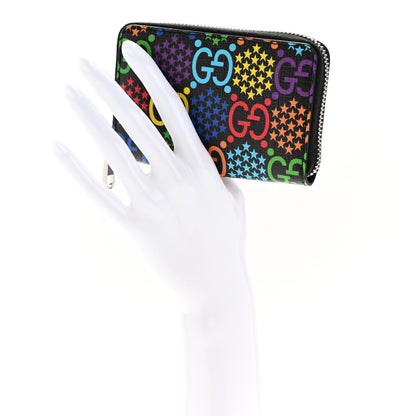 Gucci GG Supreme Monogram Psychedelic Zip Around Card Case Wallet Black 2 of 8