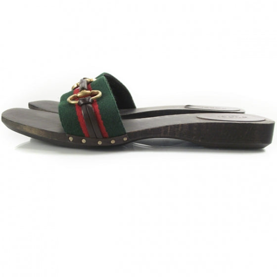 Black Stripe Wooden Slide Sandals 9