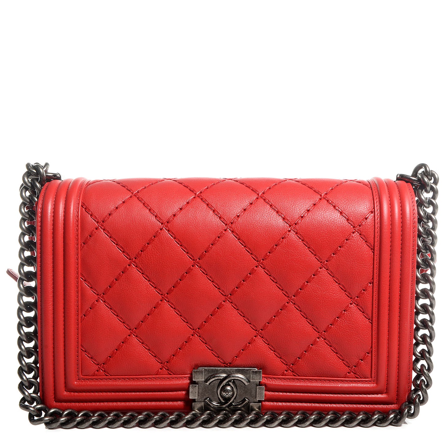 Calfskin Double Stitch Medium Boy Flap Rouge