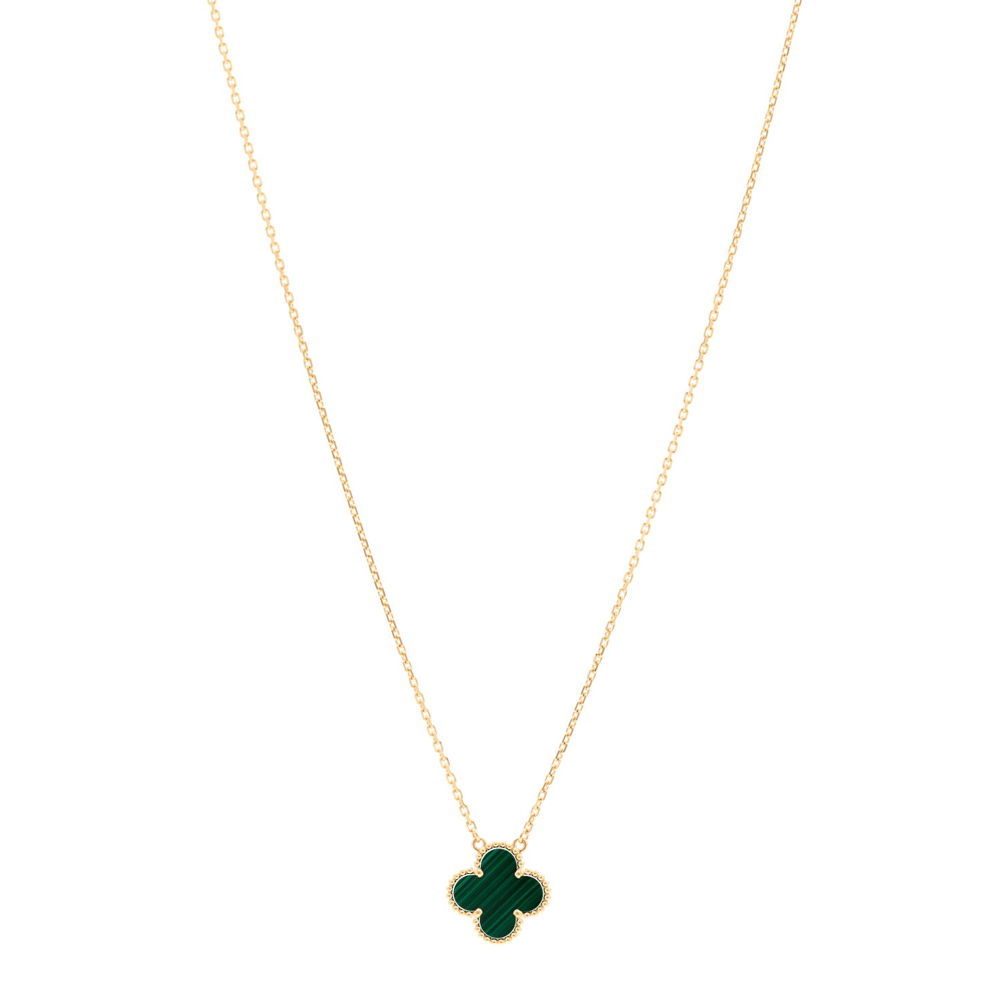18K Yellow Gold Malachite Vintage Alhambra Pendant Necklace
