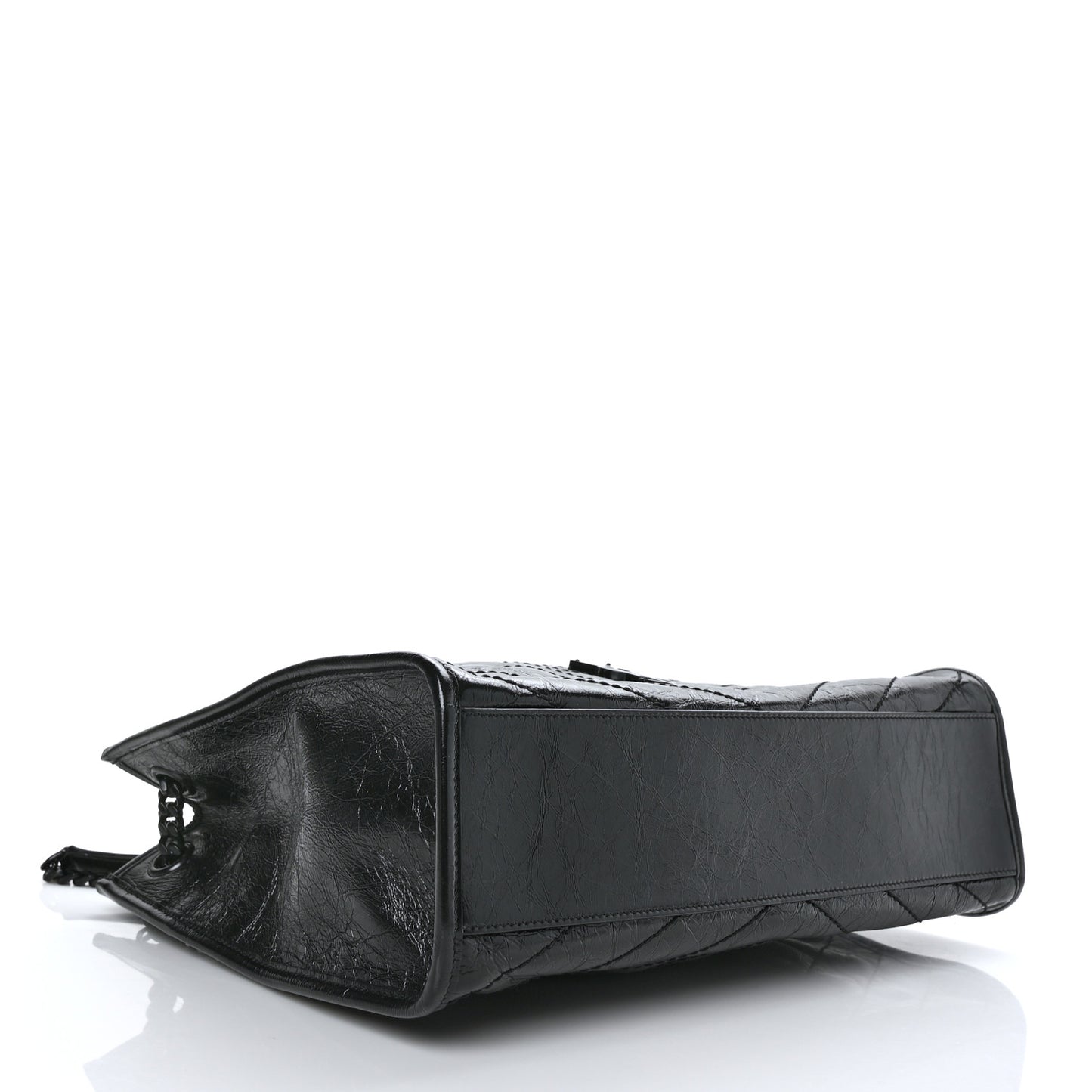 Crinkled Calfskin Matelasse Monogram Medium Niki Shopper Tote Black
