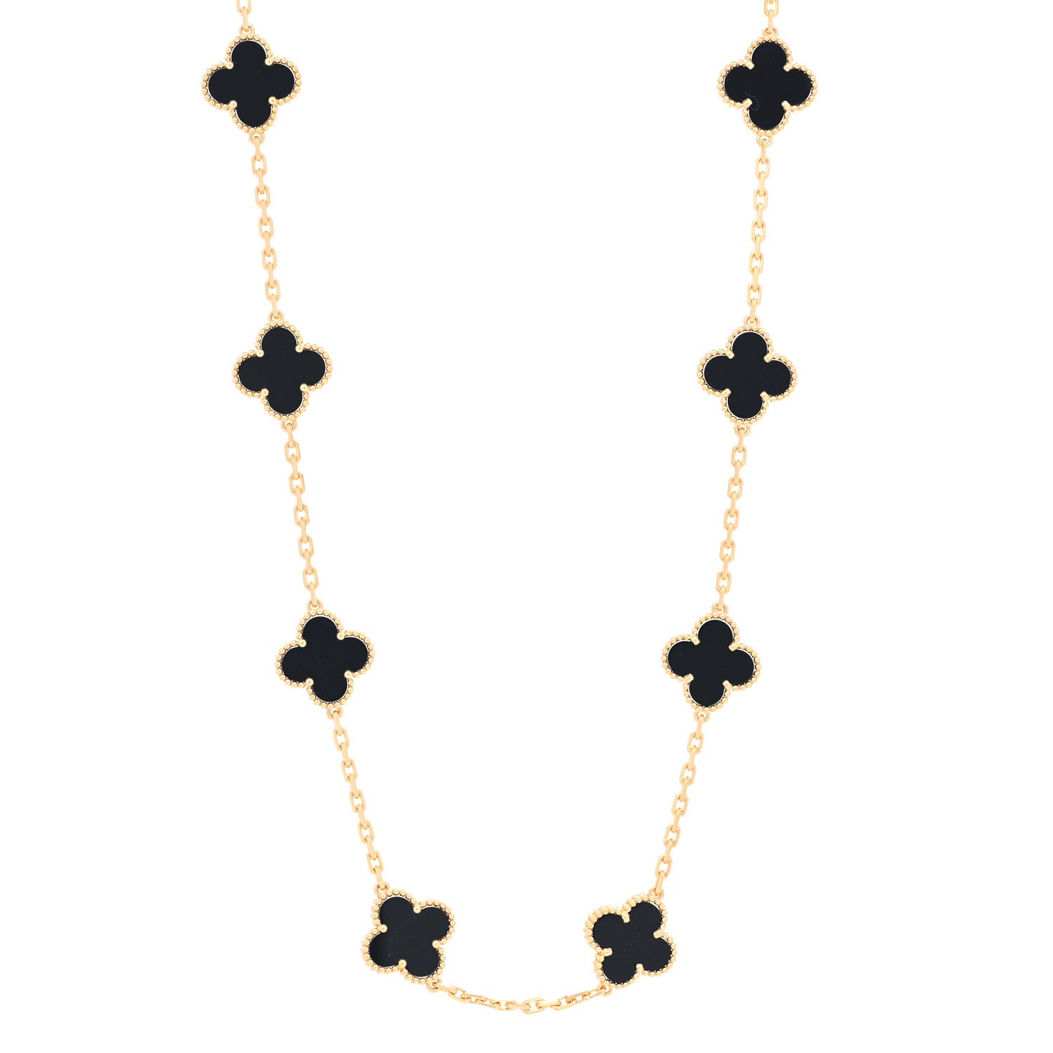 Van Cleef & Arpels 18K Yellow Gold Black Onyx 20 Motifs Vintage Alhambra Necklace 1 of 5