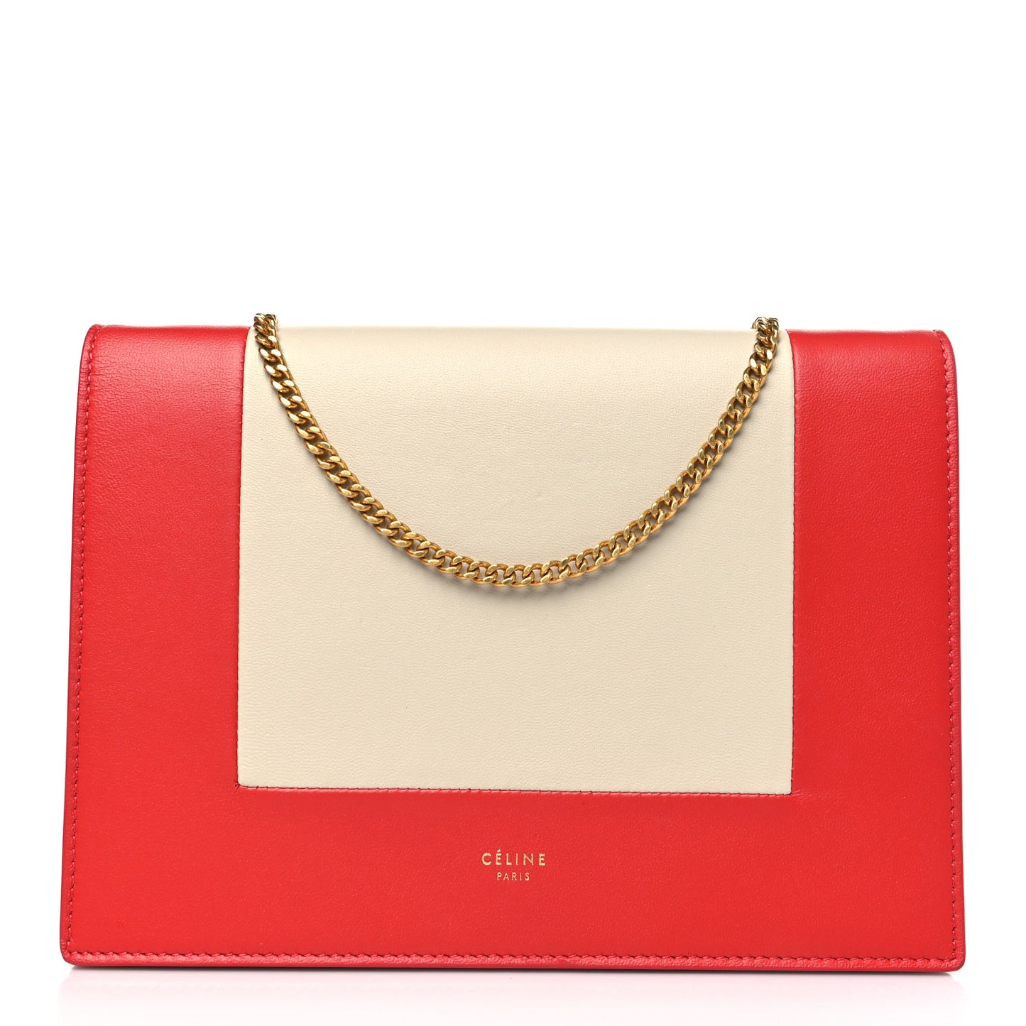 Smooth Lambskin Frame Evening Chain Clutch Grey Red