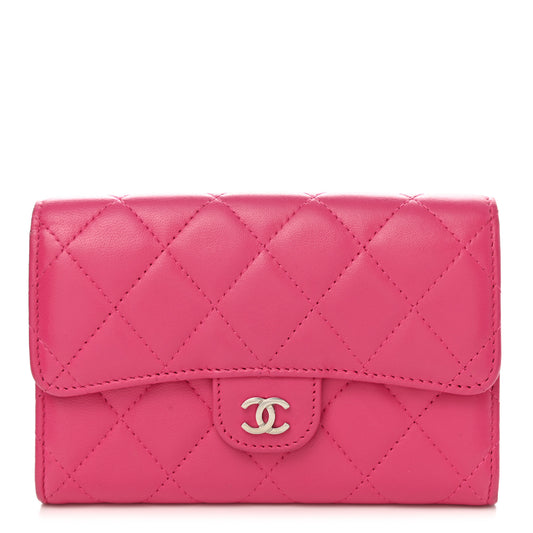 Caviar Quilted Small Flap Wallet Fucshia