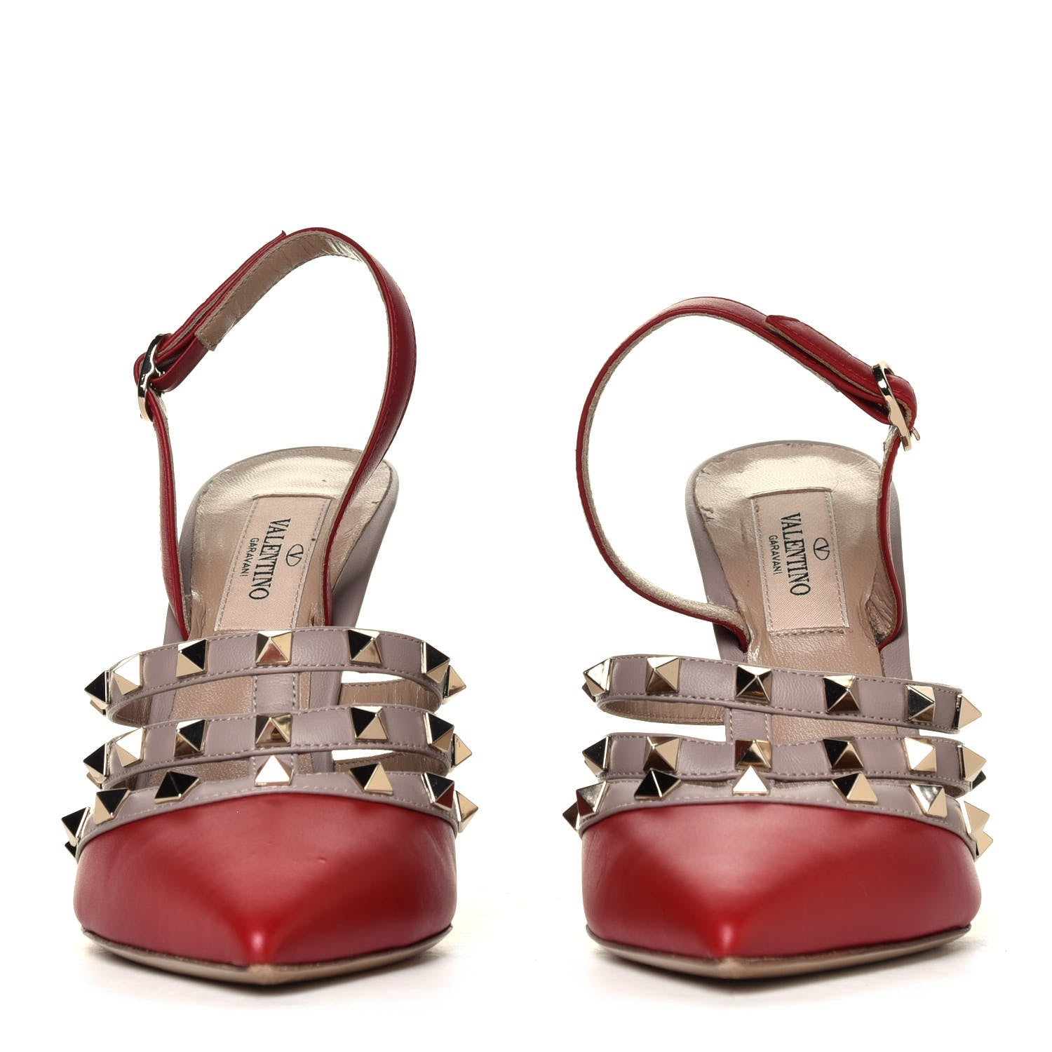 Valentino Garavani Calfskin Nappa Rockstud Cage Slingback Pumps 37.5 Rosso Valentino Poudre 4 of 6