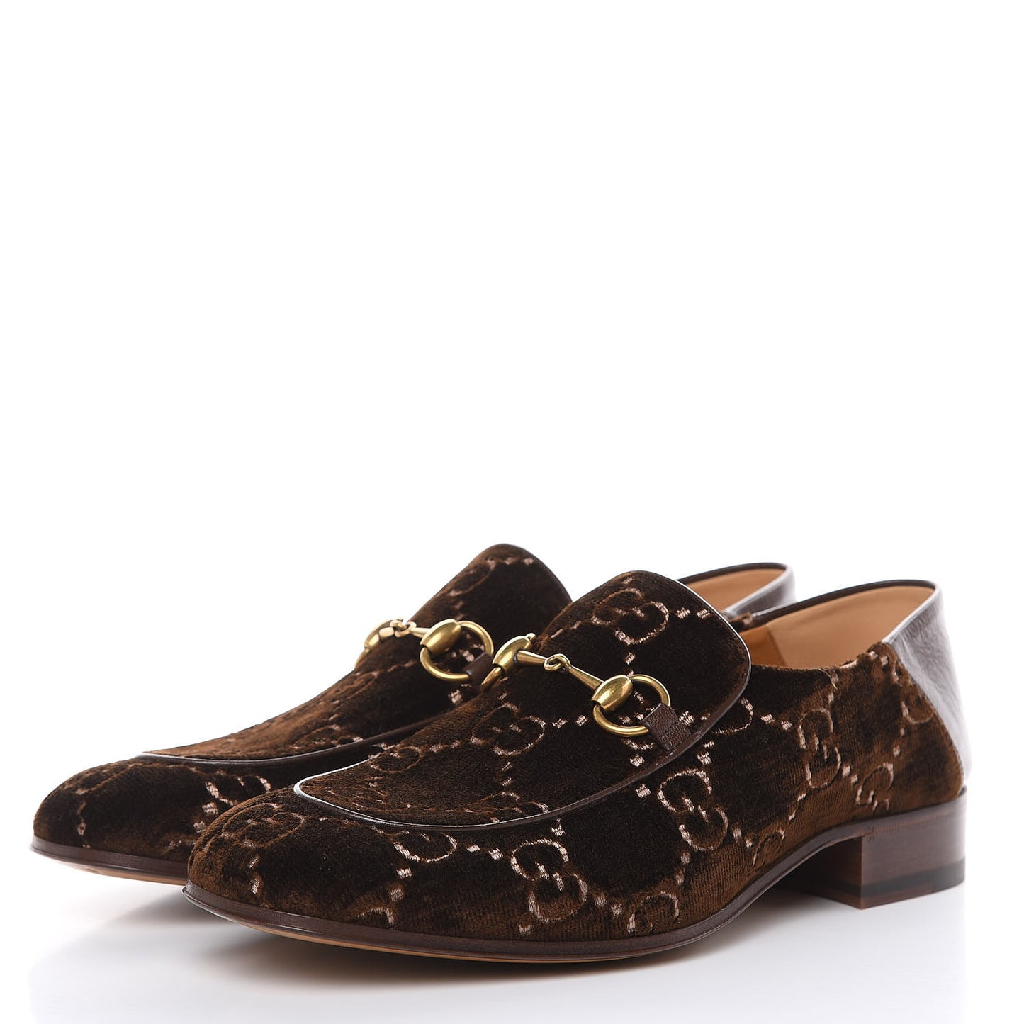 Velvet GG Monogram Goatskin Mens Horsebit Loafers 8.5 Brown Vintage Cocoa