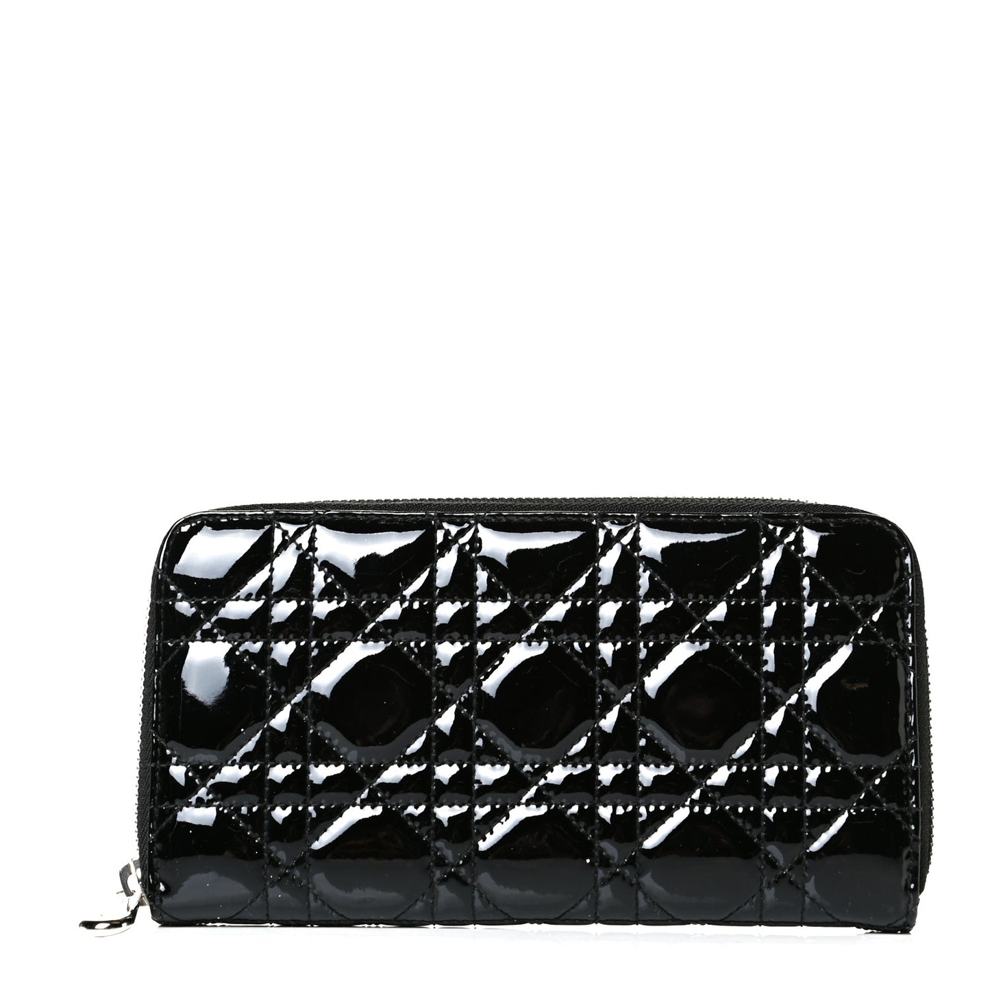 Patent Cannage Lady Dior Continental Zip Wallet Black
