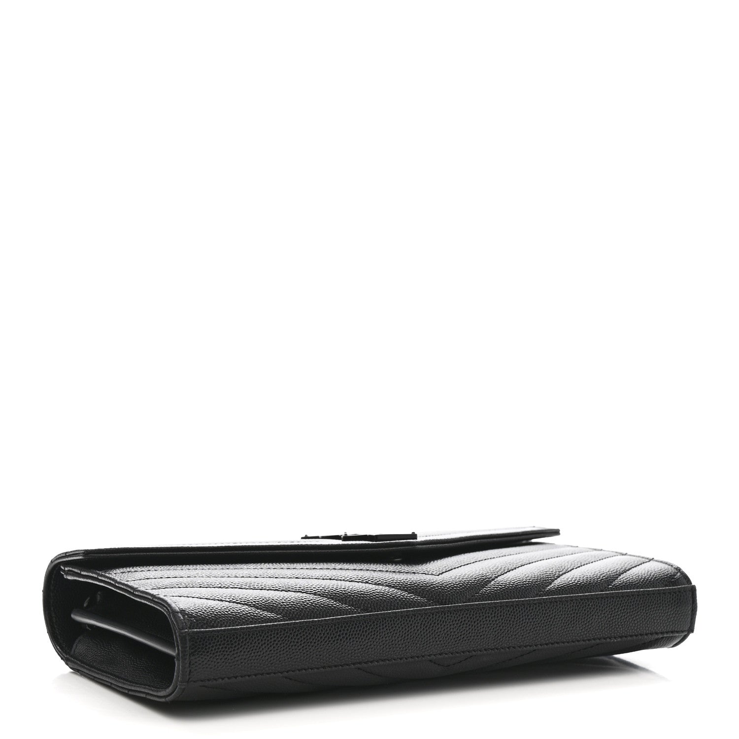 Saint Laurent Grain De Poudre Matelasse Chevron Monogram Monochrome Chain Wallet Black 4 of 13