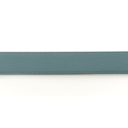 Hermes Box Togo 32mm Guillochee H Belt 95 Black Bleu Jean 5 of 6