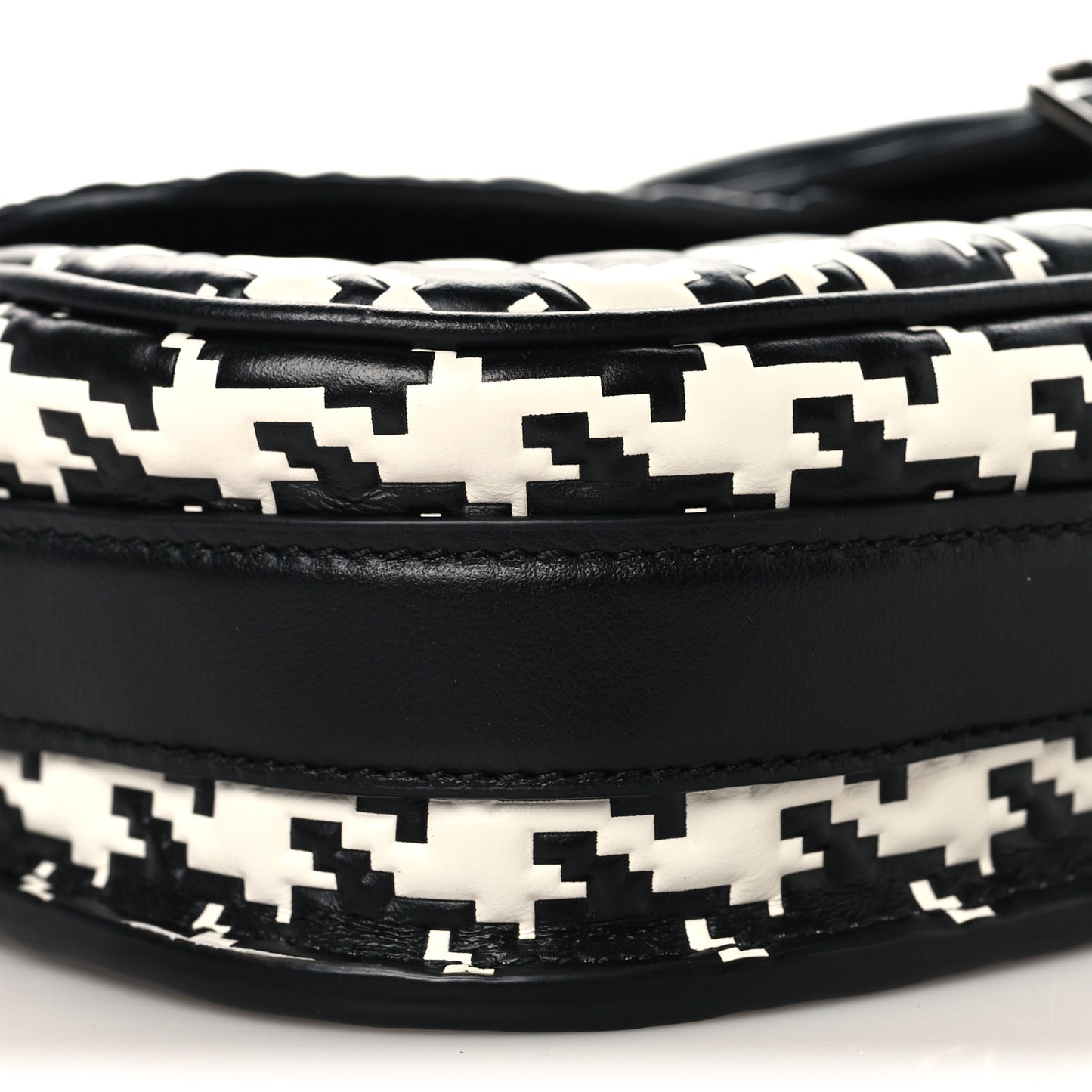 Box Calfskin Houndstooth Quilted East West Bobby Bag Black White