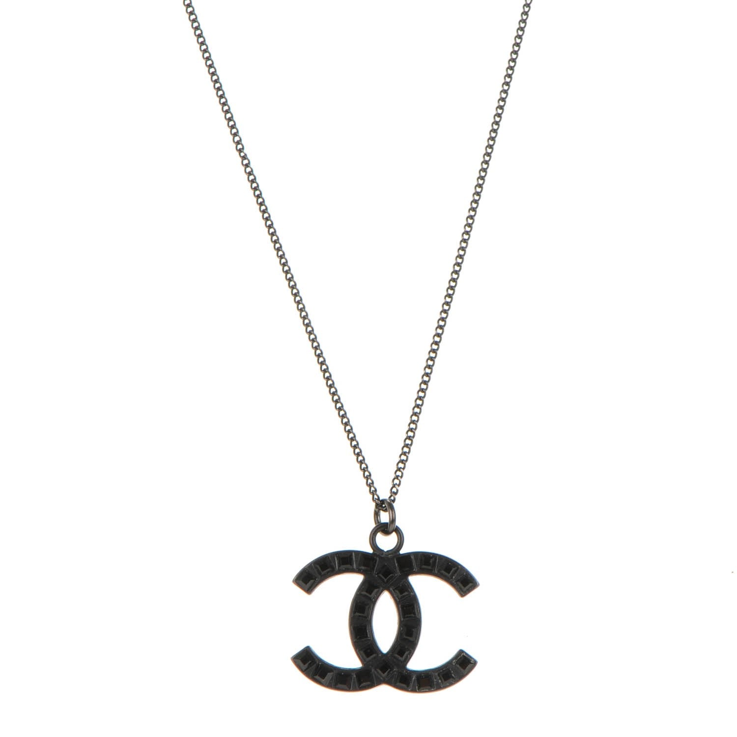 Chanel Ruthenium Baguette Crystal CC Necklace Black 1 of 4