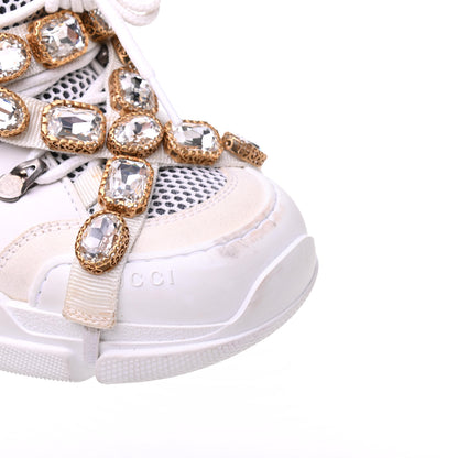 Gucci X SEGA Mesh Calfskin Suede Removable Crystals Womens Flashtrek Sneakers 38 Great White 9 of 11