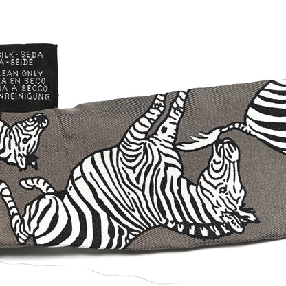 Hermes Silk Les Zebres Twilly Gris Taupe Black White 4 of 5