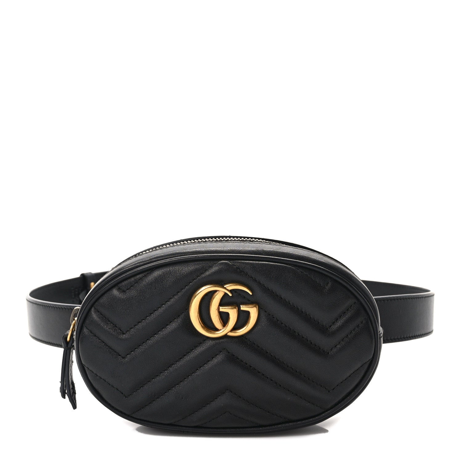 GUCCI Calfskin Matelasse GG Marmont Belt Bag 85 34 in the color Black by FASHIONPHILE
