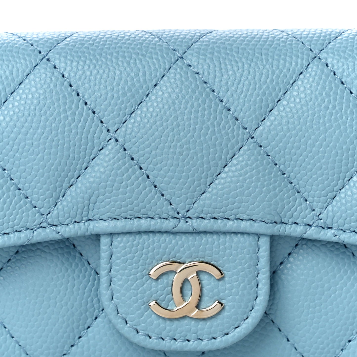 Caviar Quilted Flap Card Holder Wallet Light Blue