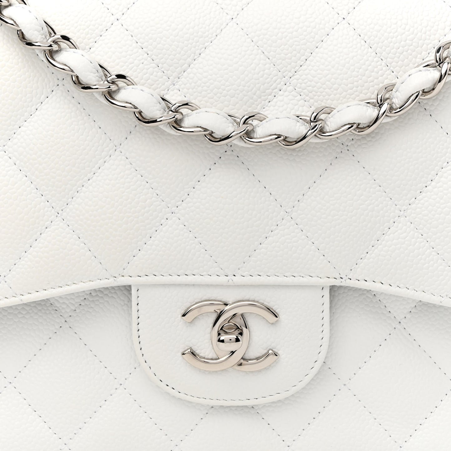 Caviar Quilted Jumbo Double Flap White
