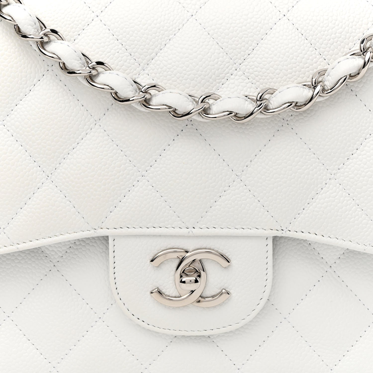 Chanel Caviar Quilted Jumbo Double Flap White 8 of 13