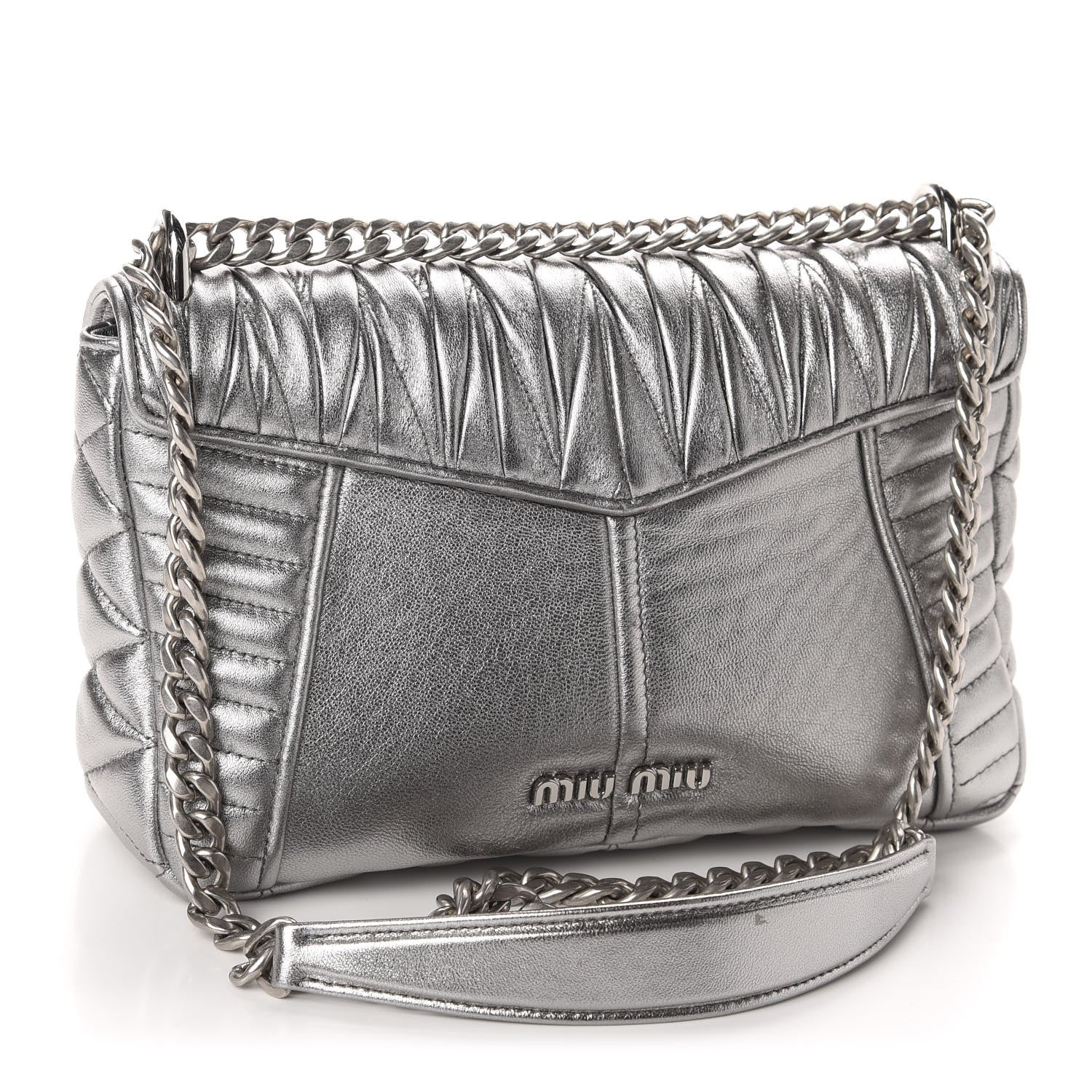 Miu Miu Nappa Matelasse Biker Shoulder Bag Cromo 3 of 10