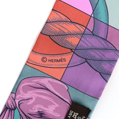 Hermes Silk Cavalleria d'etriers Twilly Celadon Bleu Vieux Rose 4 of 4
