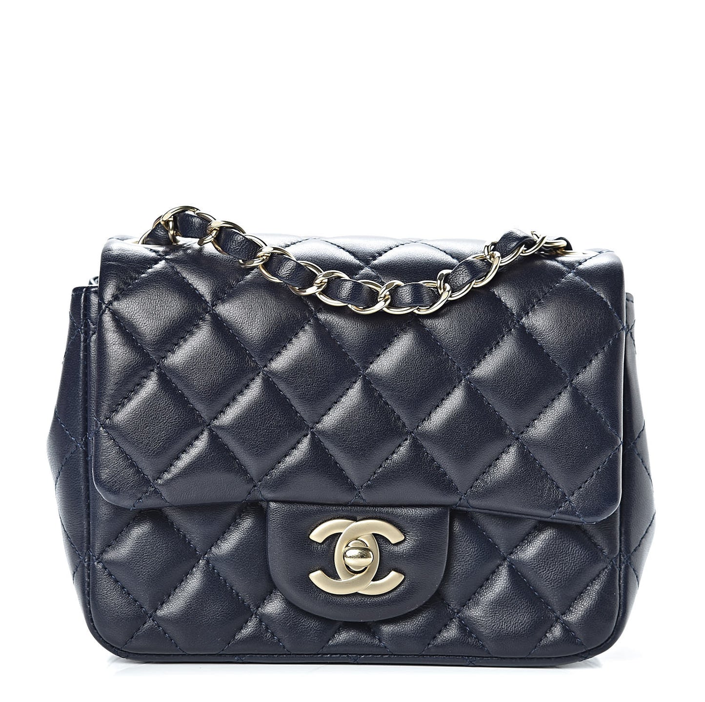 Lambskin Quilted Mini Square Flap Navy Blue