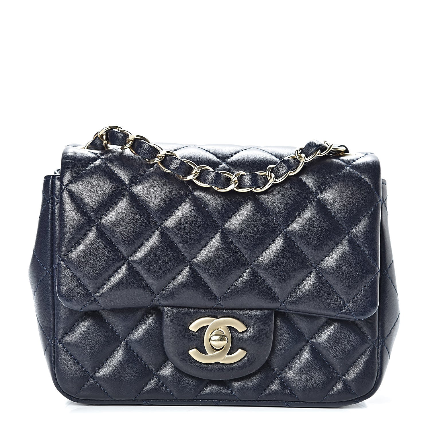 Chanel Lambskin Quilted Mini Square Flap Navy Blue 1 of 12