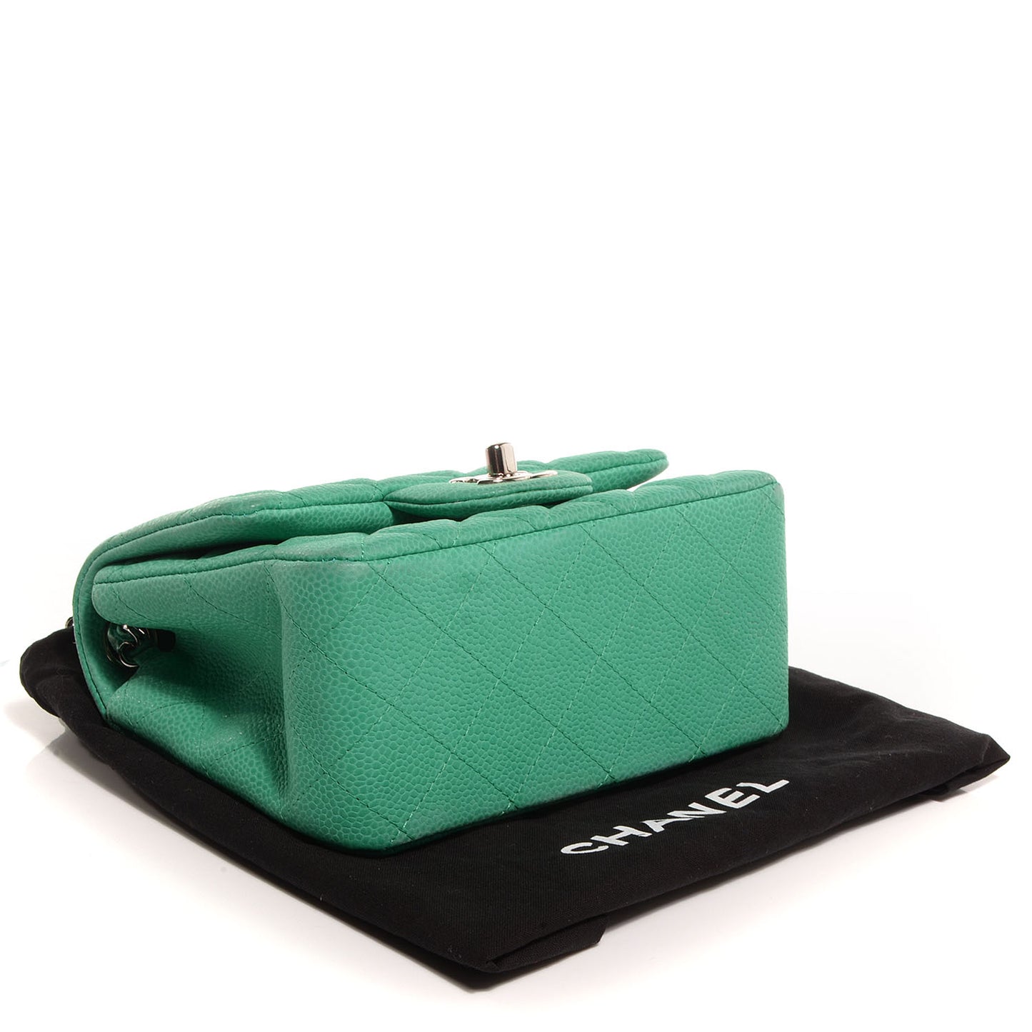 Iridescent Caviar Quilted Mini Square Flap Green